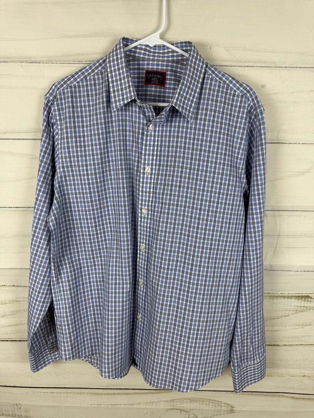 UNTUCKit Wrinkle Free Button Down Shirt Blue Plaid Large